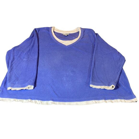 2 Essentials Top  Round Neck Blue & Purple White Contrast Trim Relaxed  4X plus - Picture 2 of 10